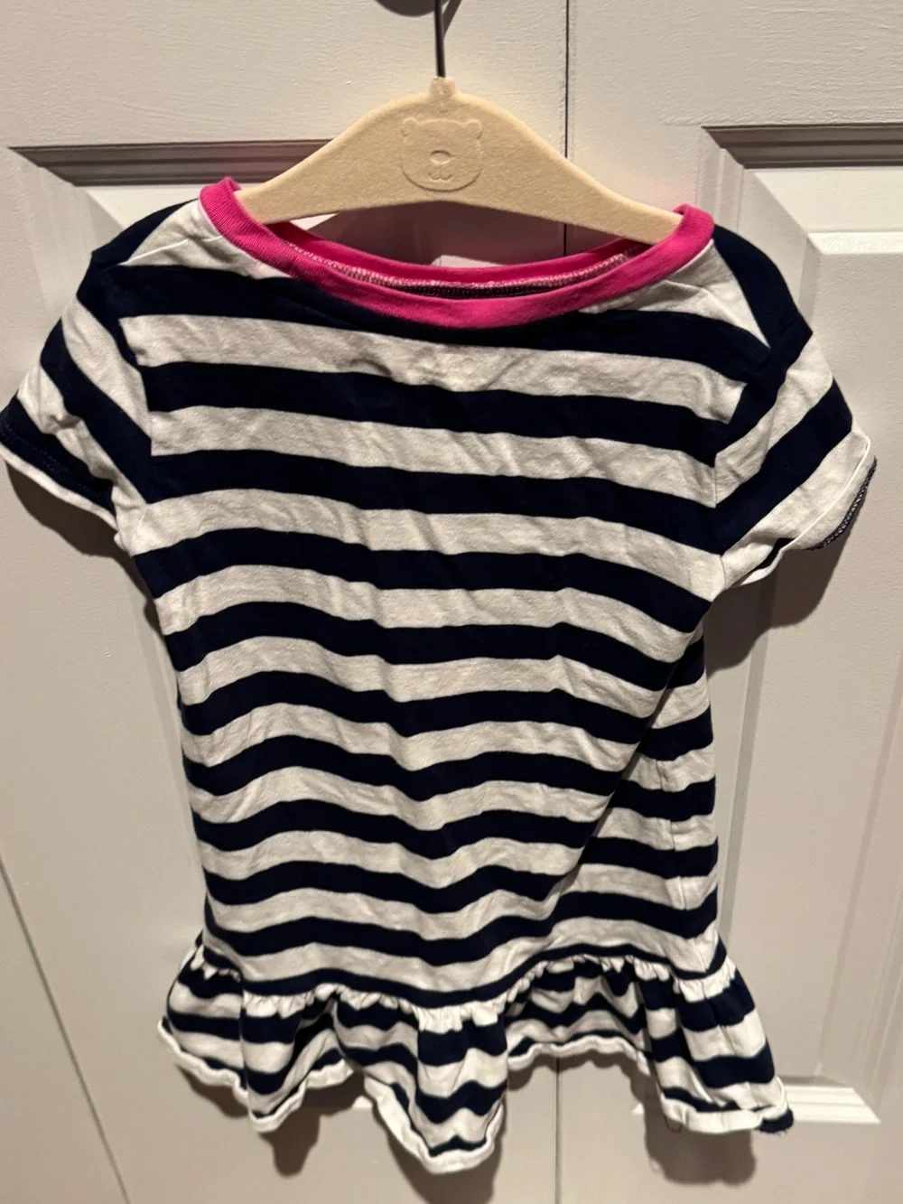 Ralph Lauren POLO Toddler Girls Striped Bear Cotton Jersey Dress Navy White 3T